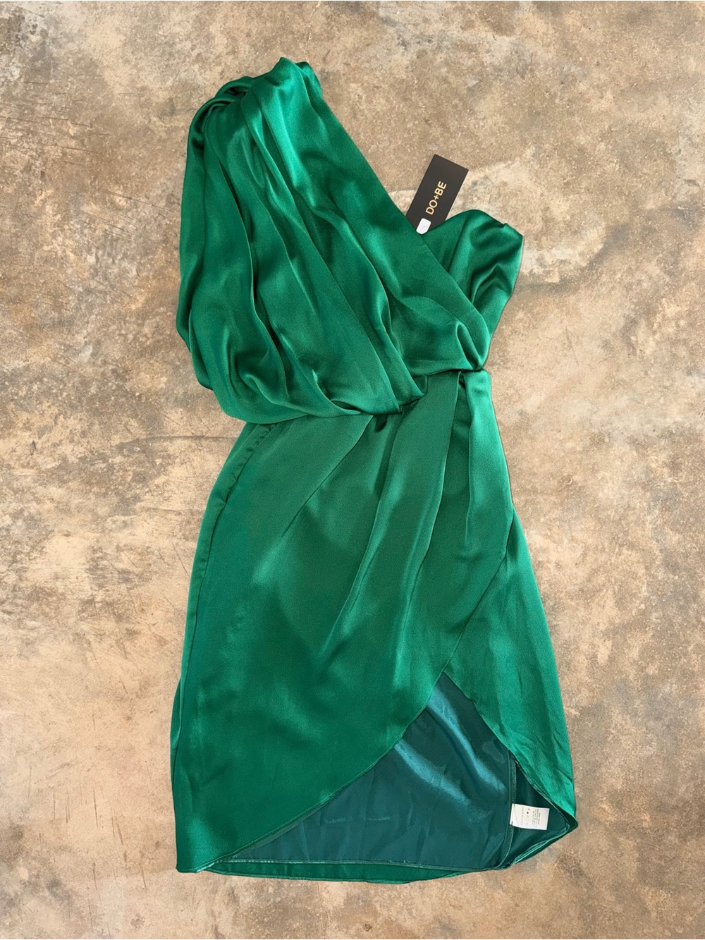 NWT DO+BE Emerald Green One Shoulder Ruched Cocktail Dress S Wedding Holiday